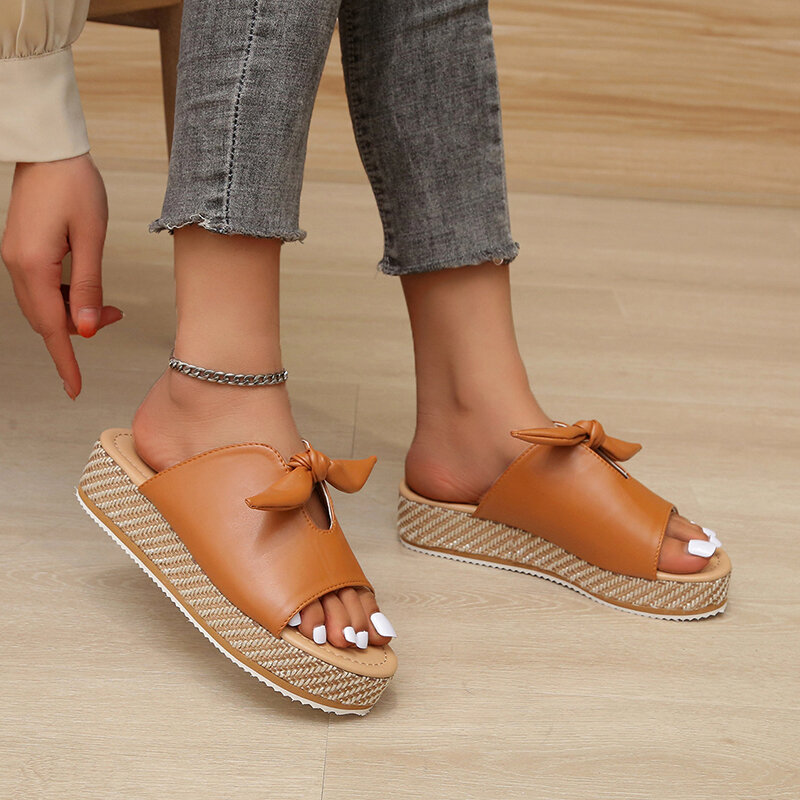 2022 Women Butterfly-knot Casual Summer Slippers Female Fashion New Comfort Slides Ladies Open Toe Sewing Flat Plus Size 36-43