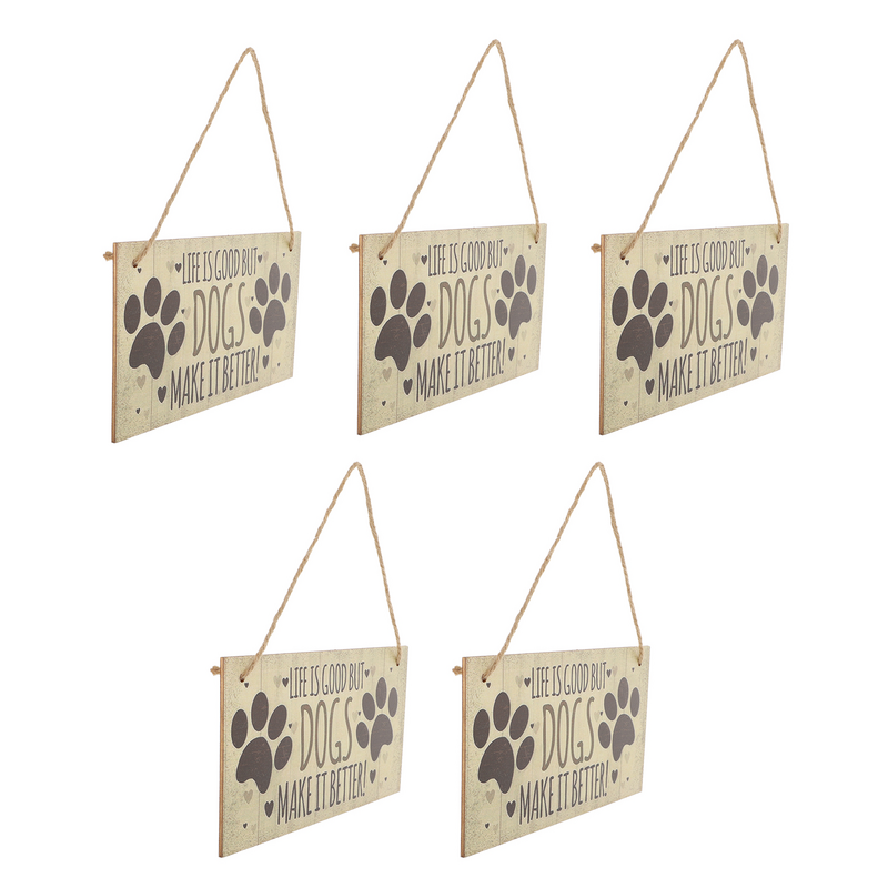 5PCS Dog Warning Signs Lovely Window Front Door Beware of Dog Sign Hanging Board