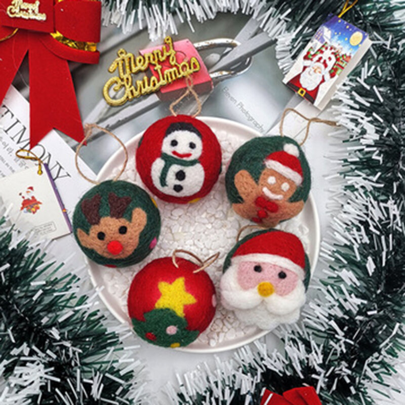 New 5cm Christmas Wool Ball Felt Poke Snowman Santa Claus Elk Tree Hanging Pendant Ornaments Christmas Decoracion