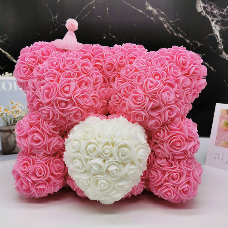 Regalo del Día de San Valentín para marido, pareja, novia, él, mujer, flor Artificial, oso rosa, osito de peluche, decoración de fiesta