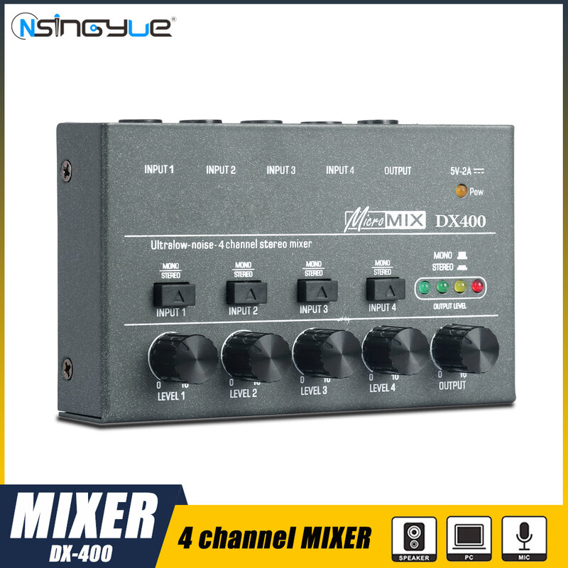 DX400 4-Kanaals Mini Lage Geluidsniveau Mixer Compact Professionele Ktv Mixer Voor Soorten Muziekinstrumenten