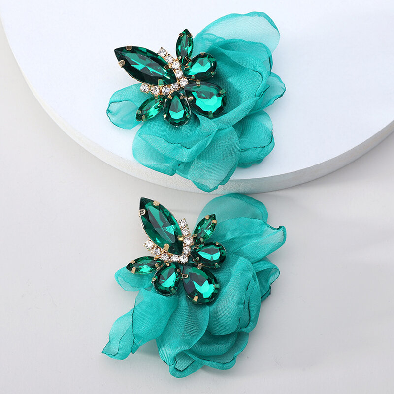 Nuovi orecchini di fiori in Chiffon di moda coreana per le donne gioielli di dichiarazione di cristallo di lusso simpatici accessori estivi eleganti