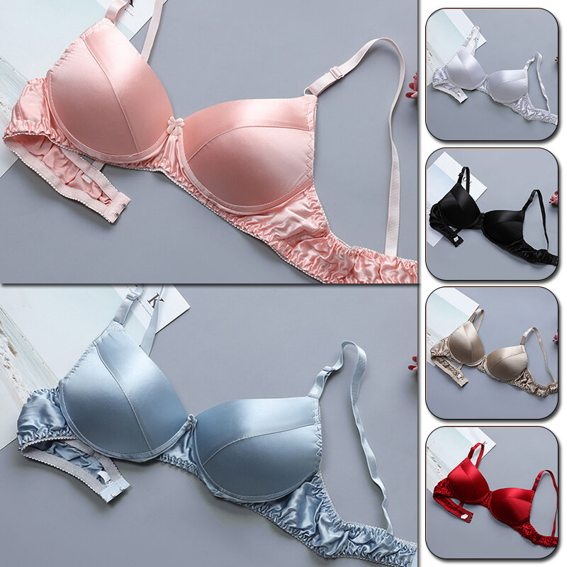 100% Mulberry Silk Bra Satin Ultra-thin Breathable Women Girls Sexy Brassiere Smooth Real Silk Female Lingerie Top Bra B Cup
