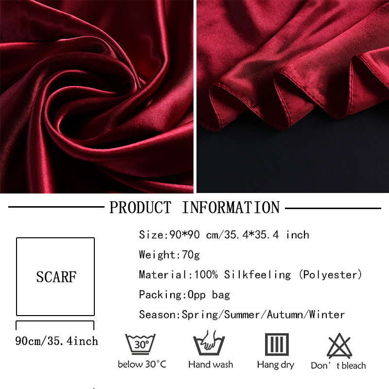 Bandana en Satin de soie pour femmes, marque solide, 90x90cm, châle, écharpe, bandeau, vente en gros