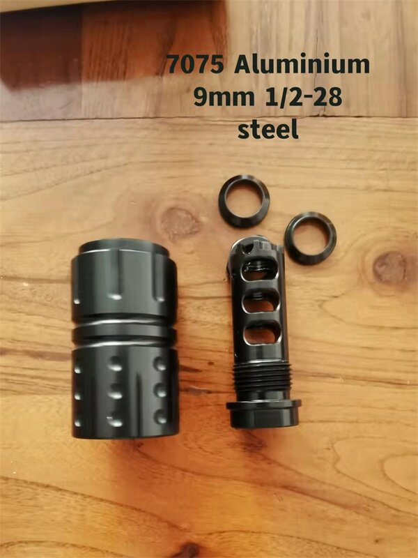 Muzzle Brake 1/2-28RH & 13/16-16 9mm SS Threaded Outer Sleeve With Washer + Nut