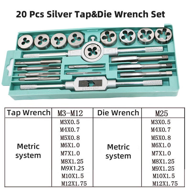 M3-M12 Tap And Die Set 40 In 1 Male Thread Female Drill Screw Threading Kit Key Mechanical Workshop Professional Tools Machine
