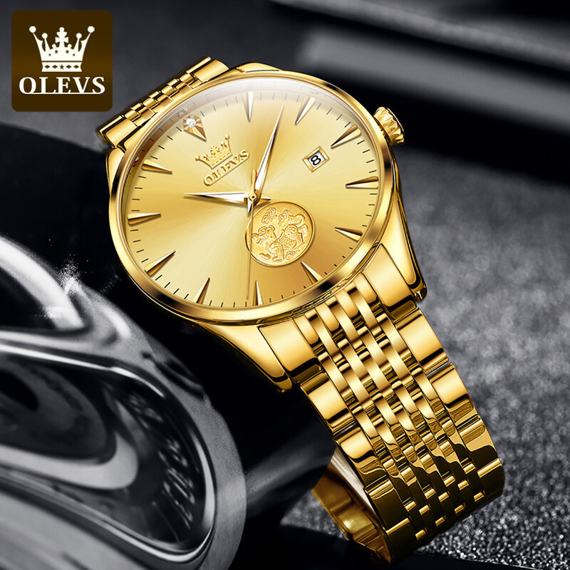 OLEVS-Reloj de pulsera de acero inoxidable para hombre, accesorio masculino de pulsera resistente al agua con mecanismo automático, complemento mecánico de negocios de alta calidad