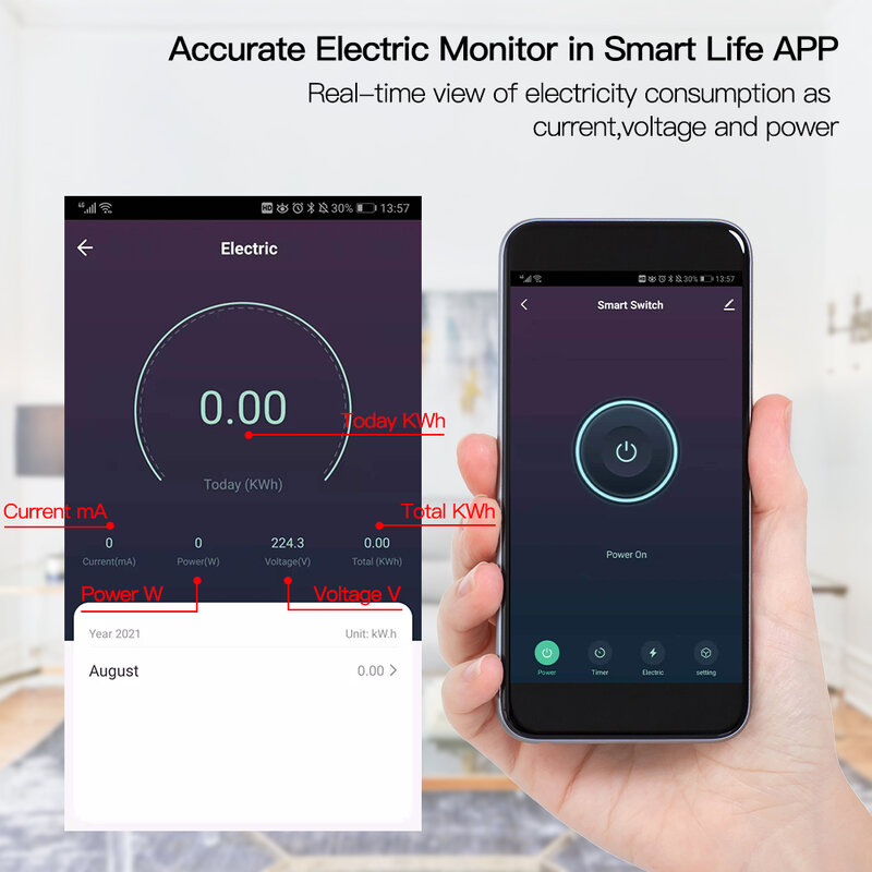 MOES Baru Tuya Wi-Fi Swakarya Smart Switch Relay Modul Monitor Daya Smart Life Aplikasi Remote Control 16A Bekerja dengan Alexa Google Home