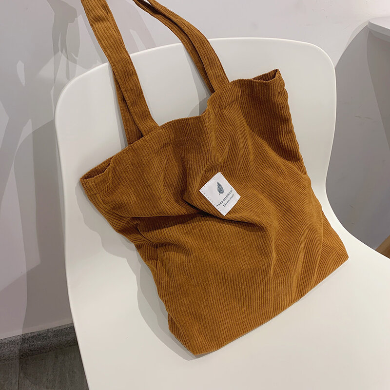 Women's Shoulder Bag 2021 Student Shopper Corduroy Bags Winter Spring Brown Large Capacity Solid Color Square Tote Bag Casual