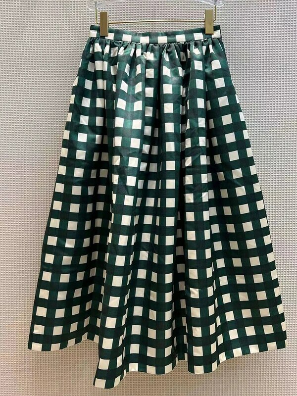 XIZIHUPAN-한국 패션 스트라이프 미디 A 라인 스커트 하이 웨이스트 컬러블록 롱 스커트 여성용, 여름 의류, 2022 신제품