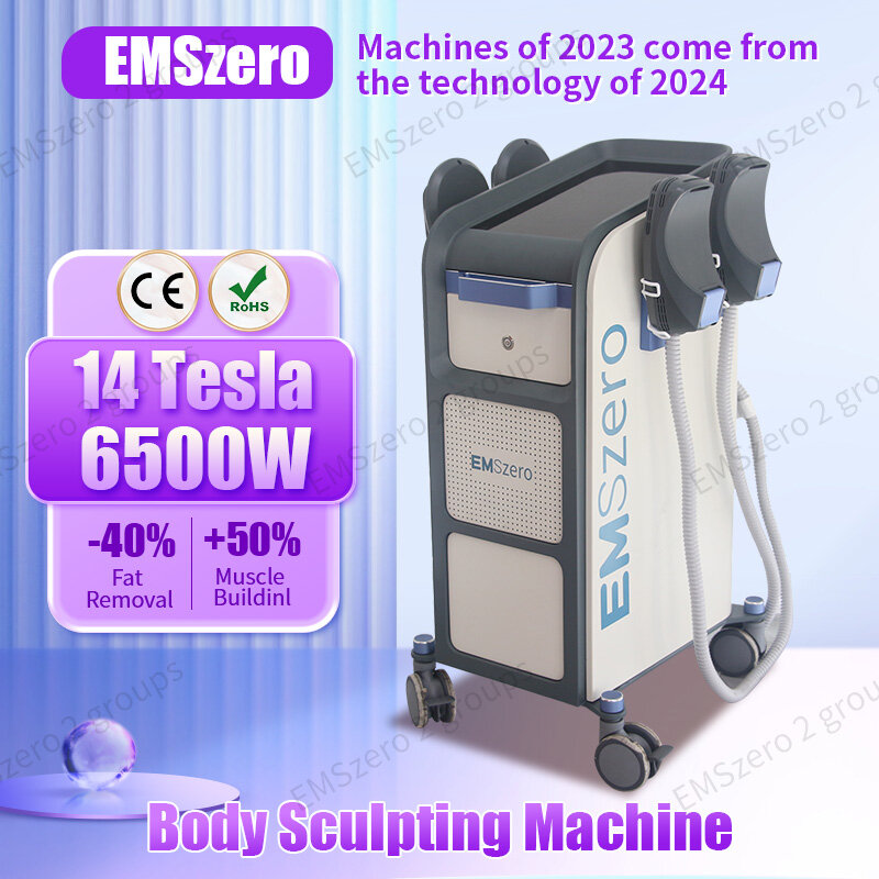 EMSzero 14Tesla Muscle Body Sculpting Machine, 6500W, Hi-emt + RF, EMSlim, 4 alças, Estimulação pélvica RF, Salão opcional, 2023