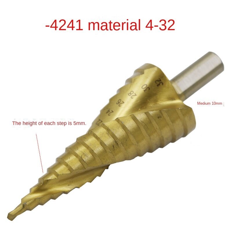 4241 Material Triangle Handle Titanium Plated Spiral Groove Step Step Pagoda Drill Reaming Bit 4-32mm