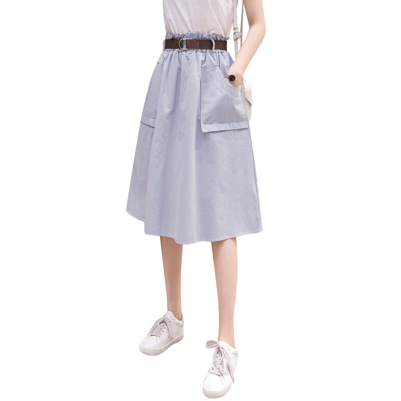 Wisher&Tong 2022 Summer Cargo Skirt Hight Waist Women's A-line Skirts With Sashes Korean Fashion Long Back Skirt Jupe Femme Été