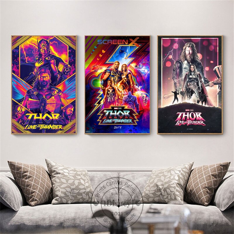 Póster de Disney Marvel, Thor 4, Love and Thunder 2022, nueva película, superhéroe, impresión en lienzo, pintura, arte de pared, imagen, decoración del hogar, regalo