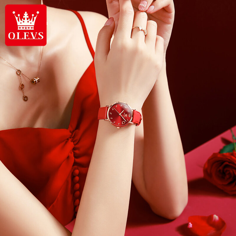 OLEVS 여성을위한 슈퍼 얇은 고품질 패션 시계 Corium 스트랩 방수 석영 여성 손목 시계