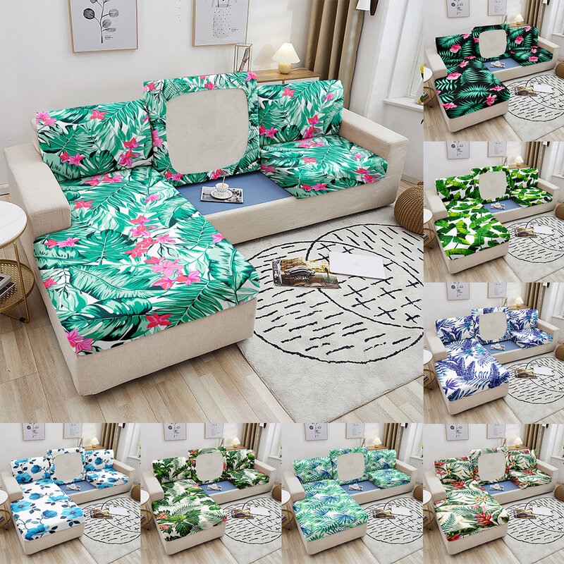 Tropical Leaves Printed Sofa Cushion Cover Elastic Couch Cover for Living Room Stretch Sofa Seat Cushion Cover 1/2/3/4 Seater