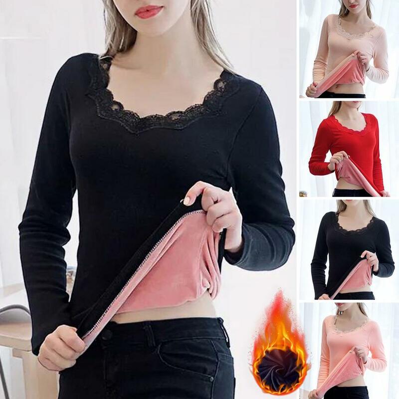 Trendy Solid Color Winter Top Women Winter Top Pullover  Cold-proof