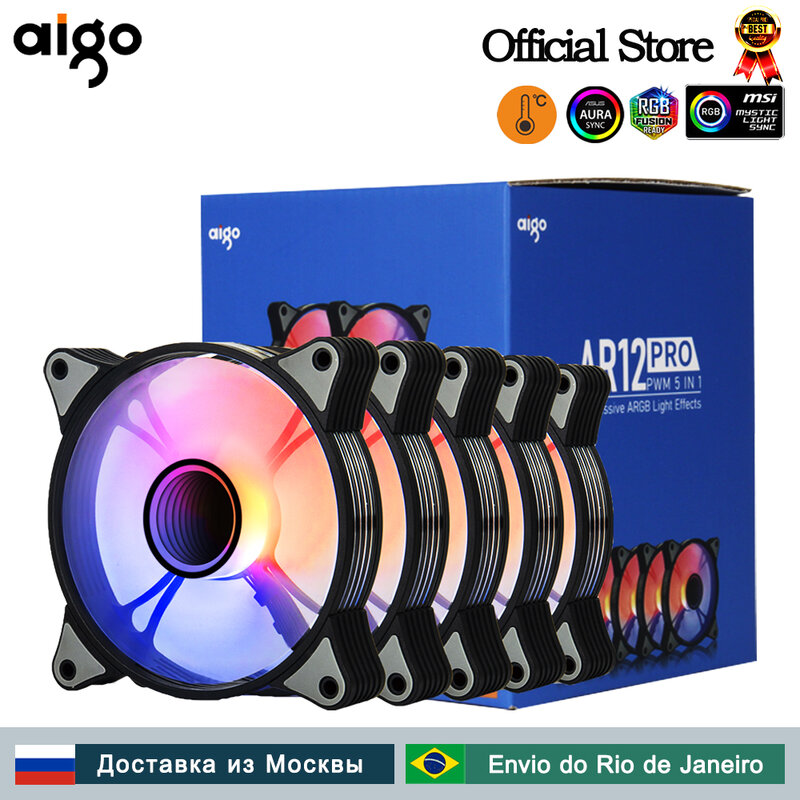 Aigo-ar12proコンピューターファン,4ピンpwm,cpu冷却ファン,3ピン,無制限のスペース,12cm,120mm