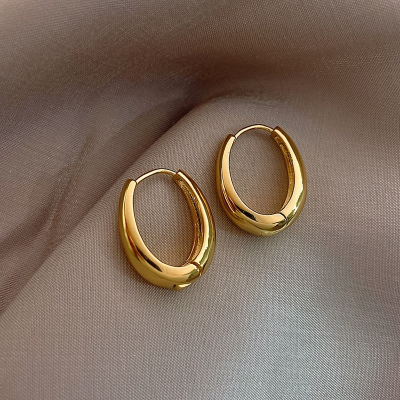 New Classic Copper Alloy Smooth Metal Hoop Earrings for Woman Fashion Korean Jewelry Temperament Girl's Daily Wear Earrings