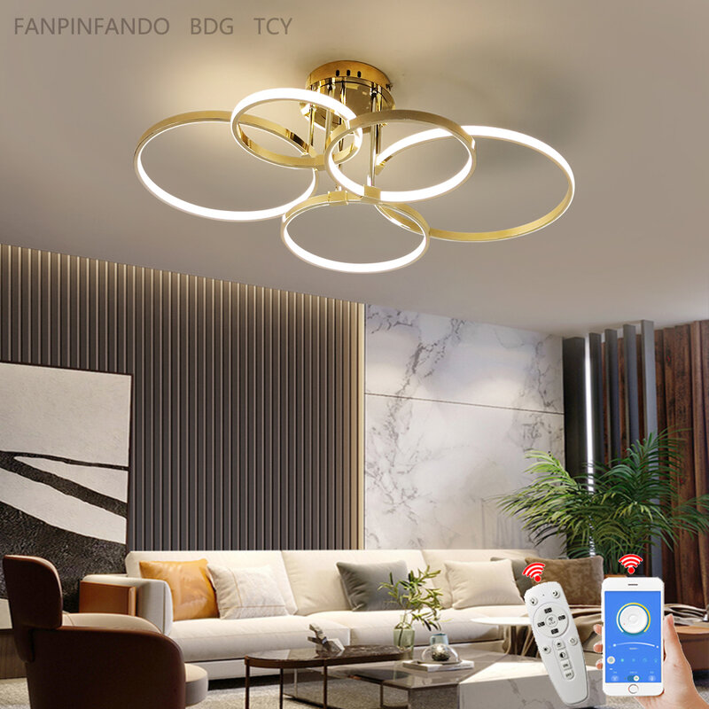 FPFD Gold Plating Modern Led Ceiling Lights For Living Study Room Bedroom Led Ceiling Lamp kitchen Rings Chandelier Lustre