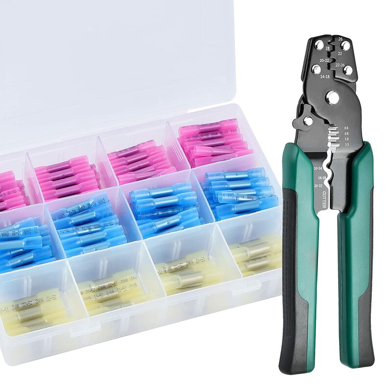 Crimping Tool Kit Insulated Electrical Wire Connectors, Self-adjustable Ratchet Wire Crimper Kit for AWG 22–10 Wire Connectors