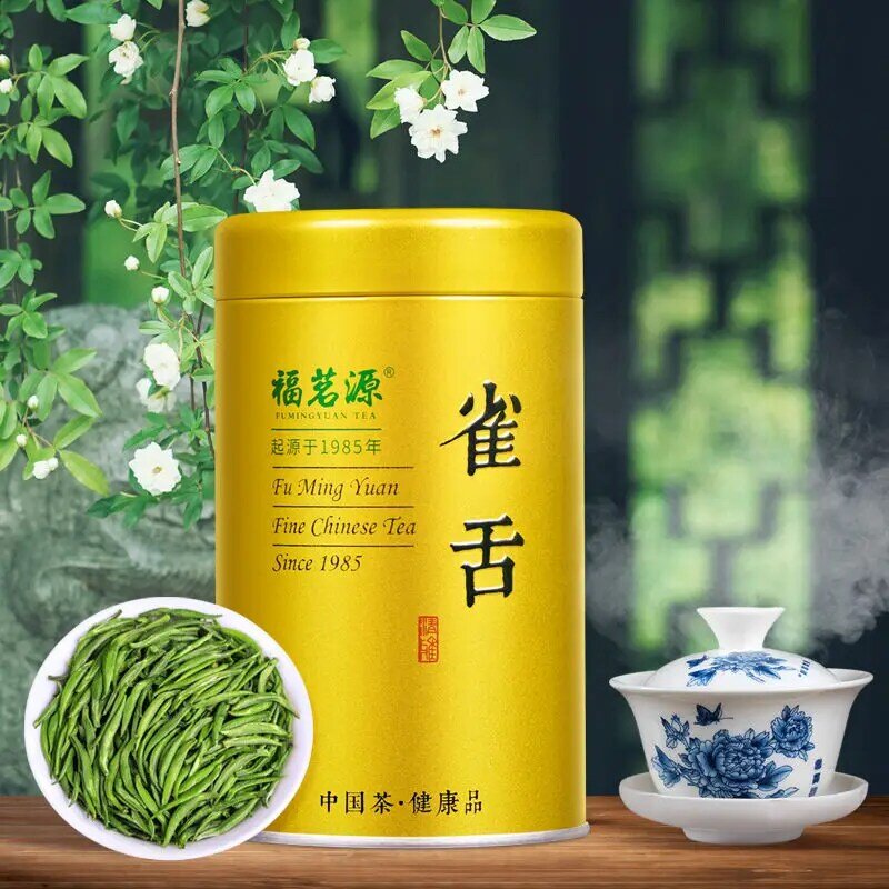 Teh Hijau Quetongue Xinmingqian Tender Bud Khusus Musim Semi Teh Hijau Tunas Massal Pot Emas Kotak Hadiah 125G