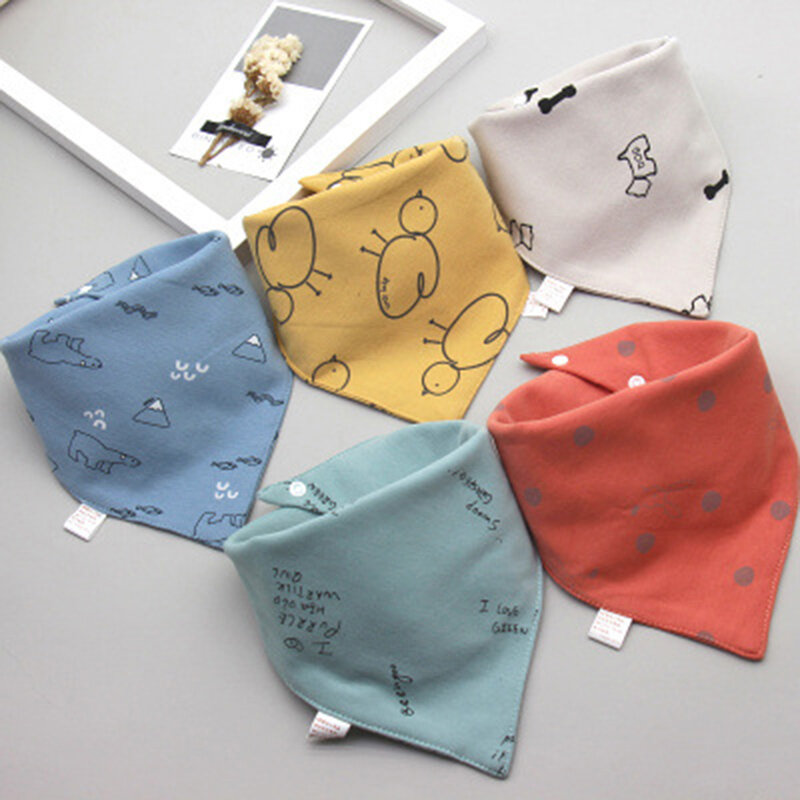 เด็ก Bibs สามเหลี่ยมคู่ผ้าฝ้ายพิมพ์การ์ตูนผ้าเช็ดตัวเด็กทารกผ้ากันเปื้อนผ้าฝ้ายผ้าพันคอผ้...