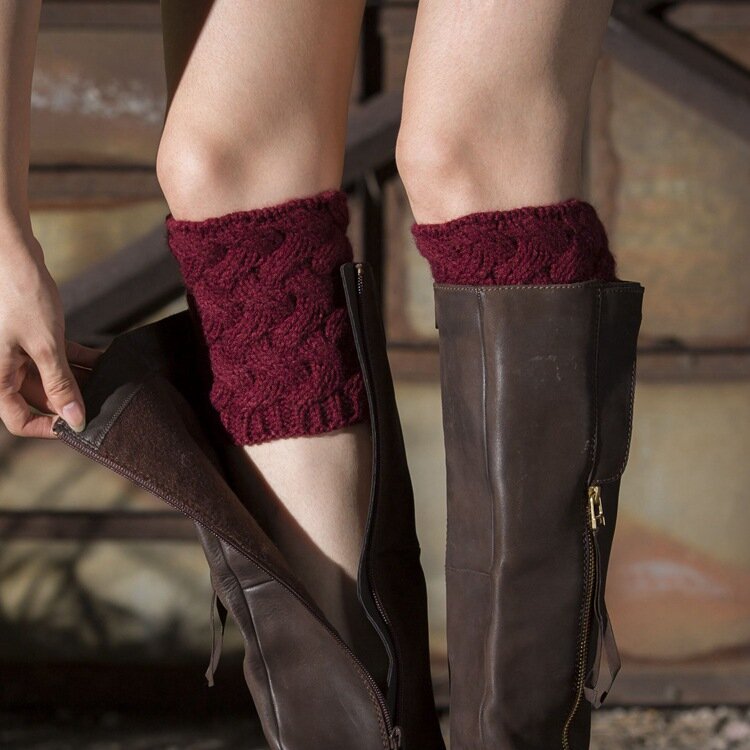 Manchettes de bottes tricotées à la main pour femmes, couvre-bottes courtes et épaisses tissées en laine fleurie, chauffe-jambes, chaussettes au Crochet d'hiver