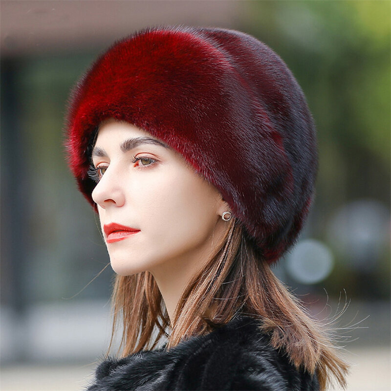 2022 New Fashion Russian Women Real Nattural Mink Fur Bomber Hats Winter Lady Warm Fluffy Mink Fur Hat Good Quality Fur Caps