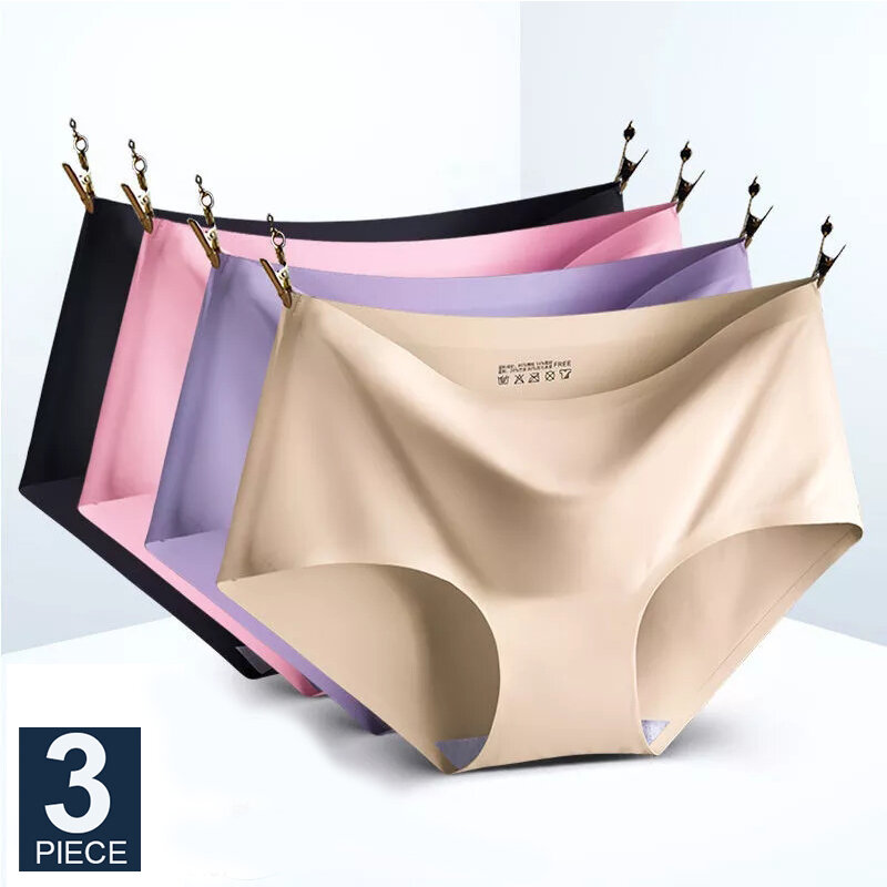 FINETOO-Ensemble de sous-vêtements sans couture pour femmes, culottes unies, slips pour filles, culottes lisses, 3 pièces
