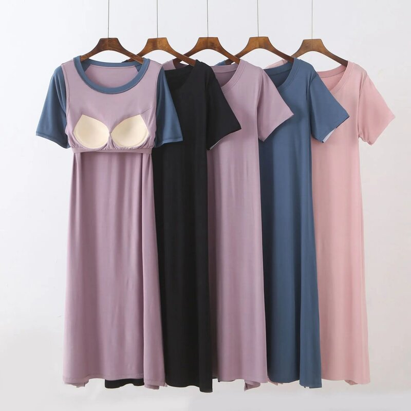 여성용 모달 반팔 나이트 드레스 잠옷, 느슨한 여름 2022 홈웨어 반팔 드레스