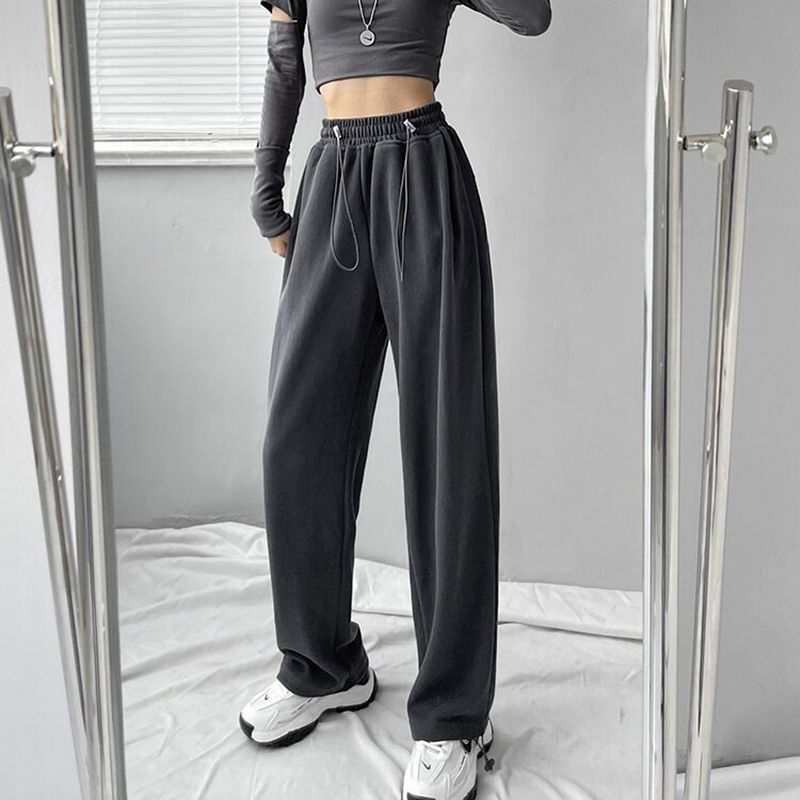 Pantalones deportivos holgados de estilo coreano para mujer, pantalón de chándal informal con cintura alta, para invierno