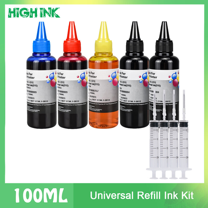 Universal 4 cor de tinta corante para hp, universal compatível recarga de tinta corante kit de substituição para canon para irmão para tinta de impressora epson
