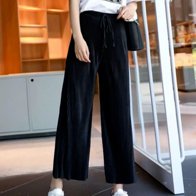 A GIRLS Pants Women Ankle-length Elastic Waist Wide Leg Pleated Street Fashion Candy Color Cool Ladies Trousers Summer