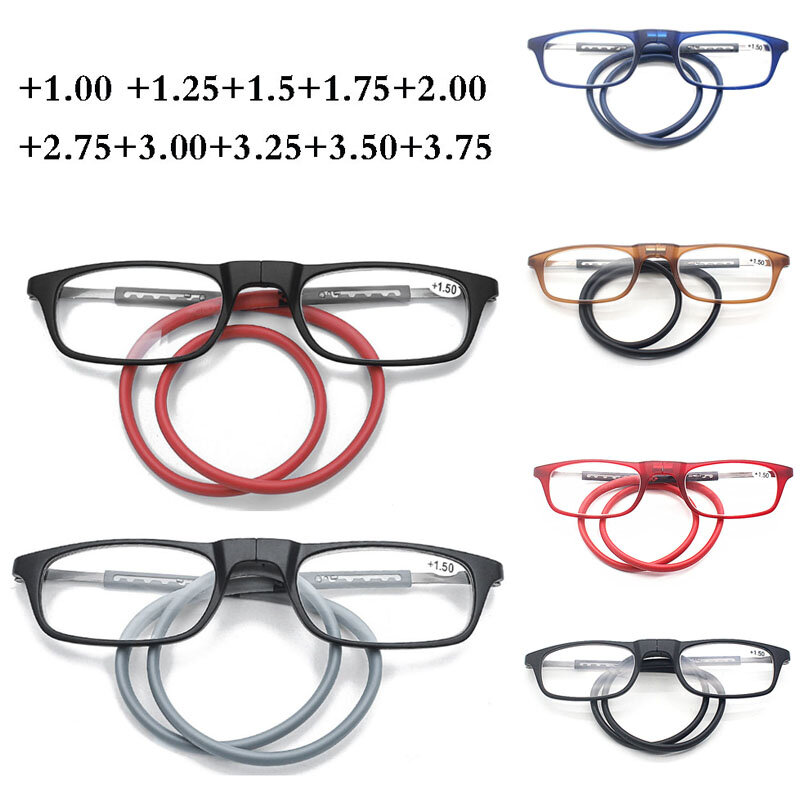 TR90 교수형 목 자기 독서 안경 돋보기 남성용, 노안 안경, 여성 독서 안경, 처방 디옵터