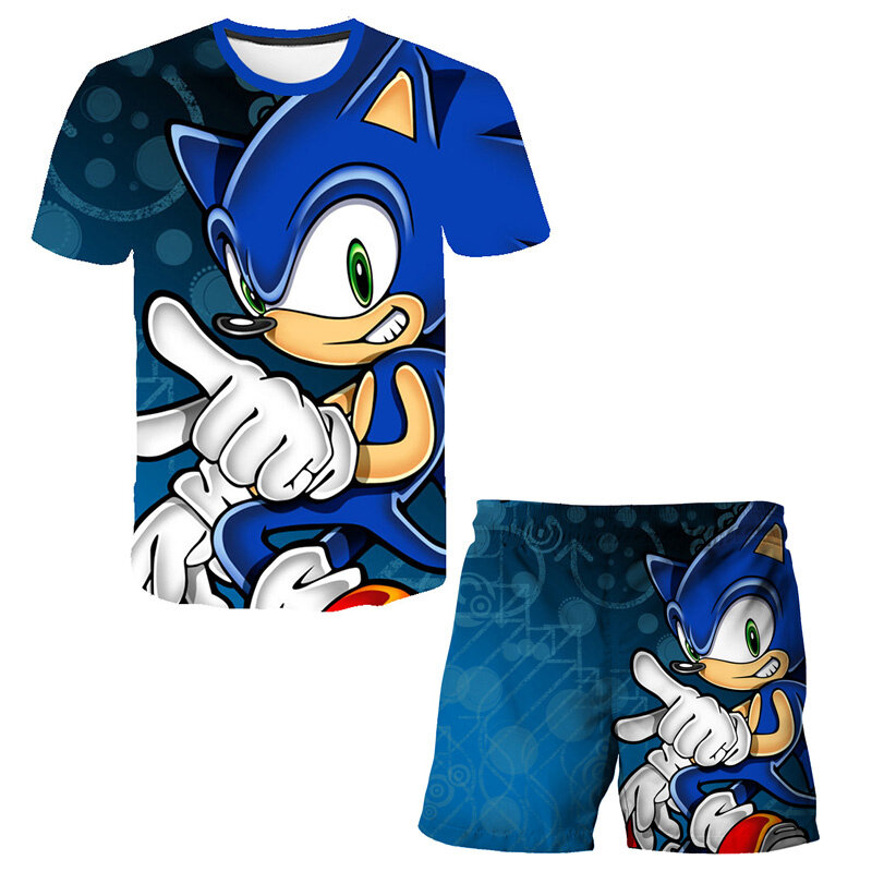 Fashion Kids Sonic Kleding Set Zomer Jongens Kleding Tops Super Sonic 3D T-shirt + Korte Broek 2 Stuks Pak Kinderen meisjes T Shirts