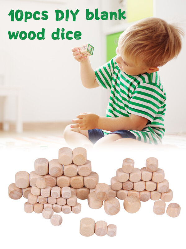 빈 나무 주사위 DIY 게임 인쇄 조각 나무 6 양면 큐브 오지 가족 파티 보드 게임 액세서리, 어린이 장난감, 10 개