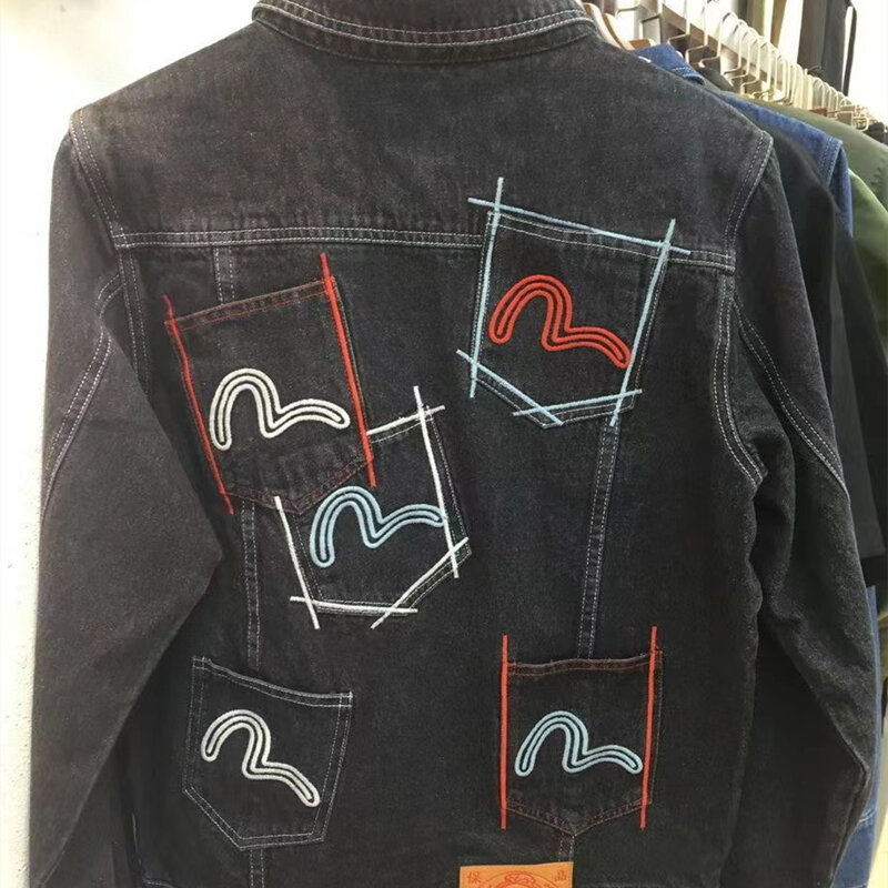 Chaqueta de mezclilla con múltiples bolsillos para hombre, Top bordado Prajna, Jeans casuales de alta calidad, Hip Hop, chaqueta de mezclilla de algodón 100%