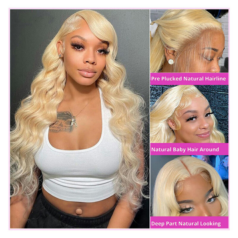 Perruque Lace Closure Wig Body Wave Brésilienne Naturelle, Cheveux Blonds, 13x6/13, 4x5 HD, 12A, Pre-Plucked, 613, pour Femme