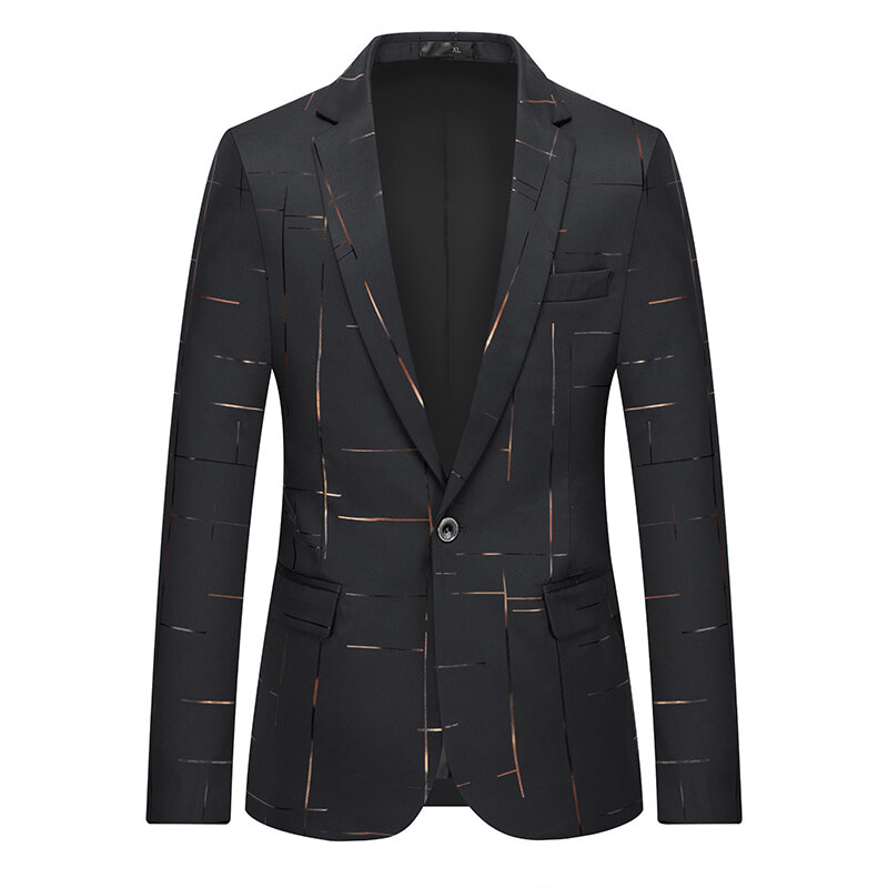 Jaqueta listrada longa estampada estilo coreano para homem, terno de negócio fino, casacos casuais, alta qualidade, transporte da gota, casacos curtos