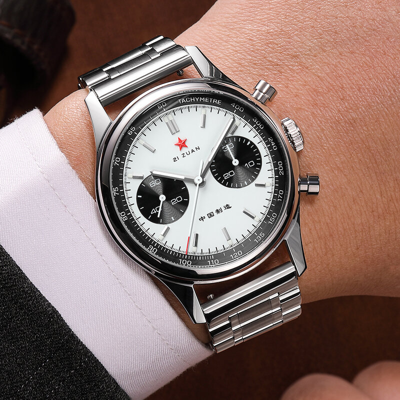 Czerwona gwiazda mewa ST19 mechaniczne zegarki męskie 1963 40mm Panda Dial h szafirowe szkło chronograf