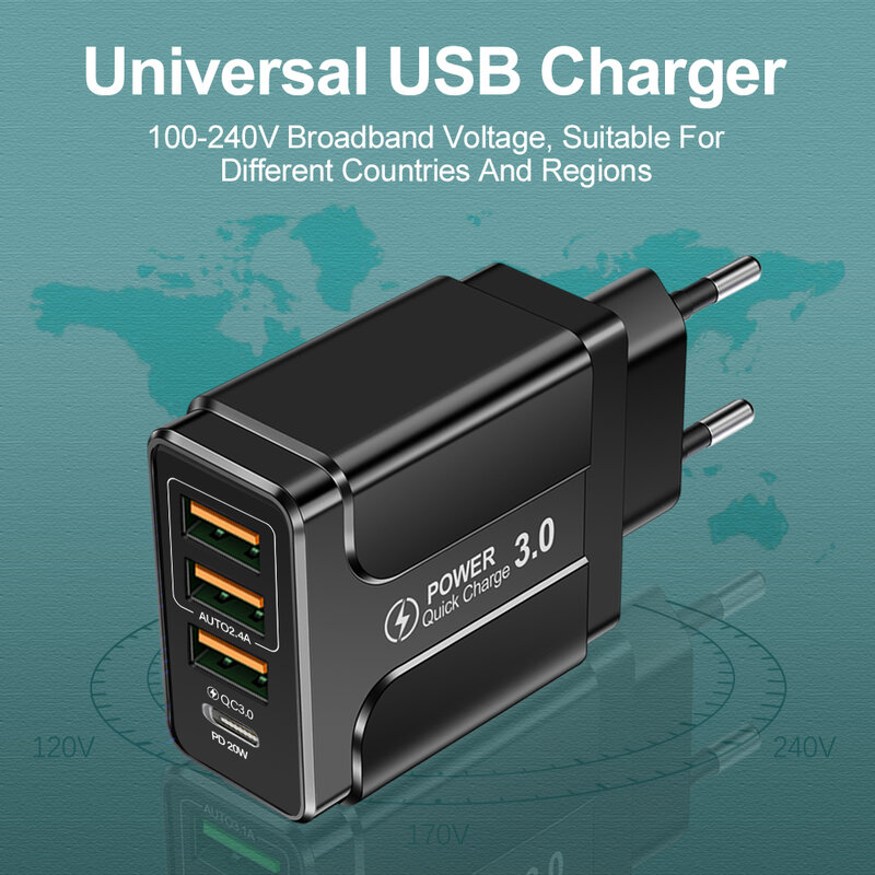 USB Charger Fast Charging PD Type C Charger QC 3.0 For Iphone Xiaomi 11 12 Pro Max Universal Travel Adapter Mobile Phone Charger