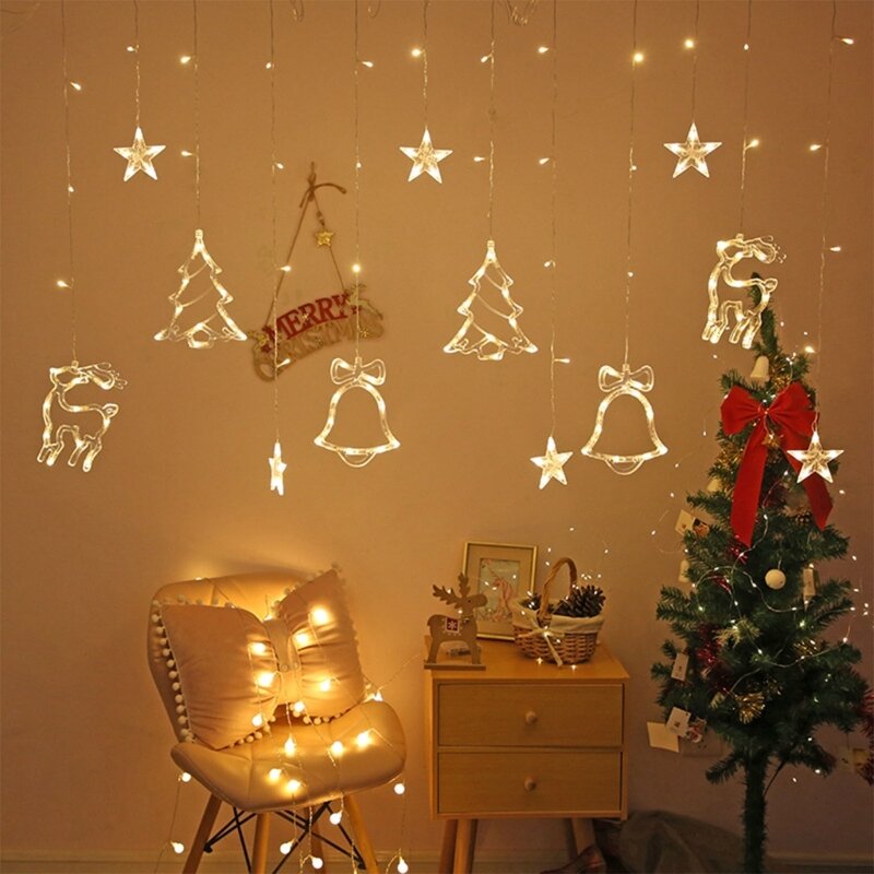 Led عيد الميلاد موضوع ضوء الستار الجنية سلسلة أضواء في الهواء الطلق جارلاند للمنزل حفلة حديقة السنة الجديدة الديكور