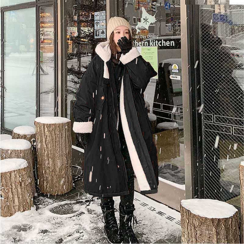 Veludo parka casaco de algodão casaco de lã de cordeiro feminino versão coreana solto novo inverno mid-length ins jaqueta de trabalho feito com ferramentas