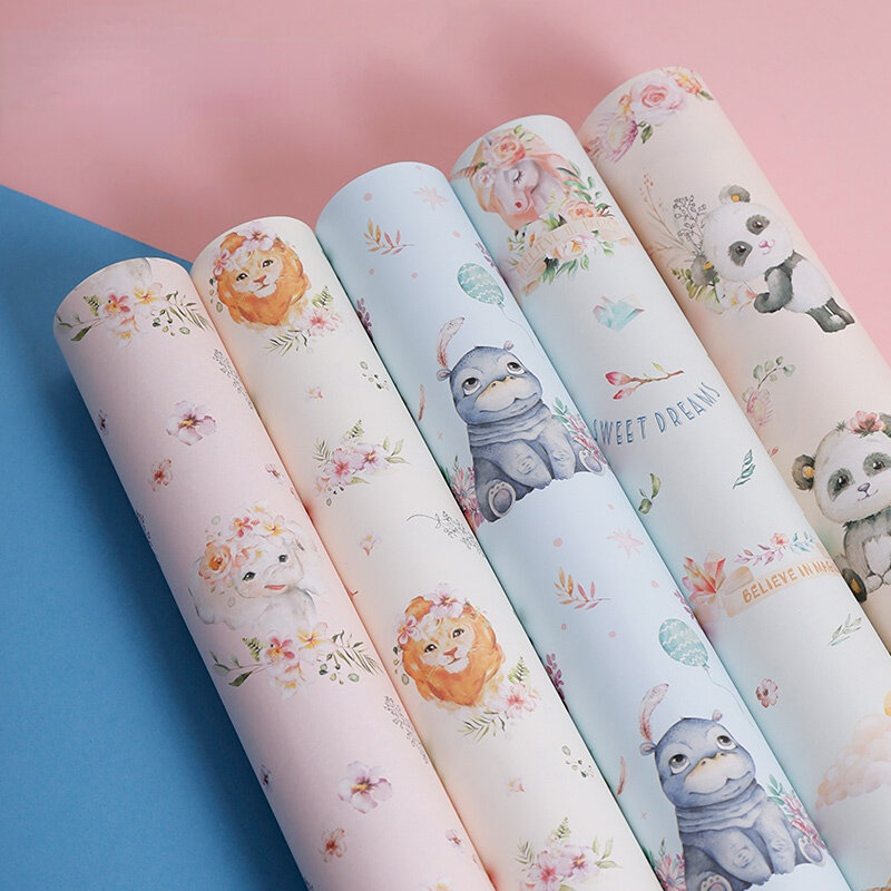 5pcs Cartoon Gift Wrapping Paper Birthday Gift Paper Gift Box Bouquet Wrapping Paper Large Size Book Paper