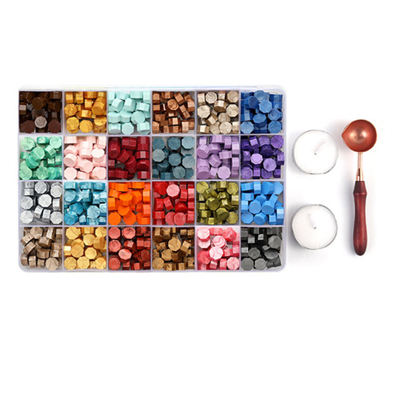 Kit de fabricación de sellos de cuentas de cera Retro, 24 colores, herramientas de sellado de granos de caja de cera para manualidades Vintage, sello de cera de sobre de boda