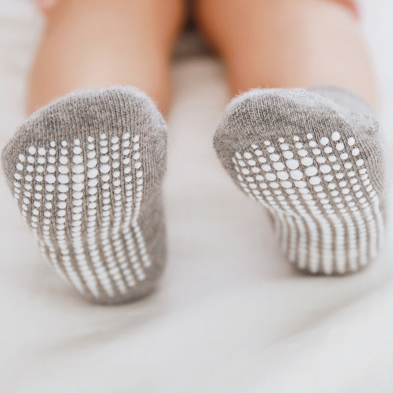 Calcetines náuticos antideslizantes de algodón para niños y niñas, calcetín de corte bajo con empuñaduras de goma, 1 a 5 años, 6 pares