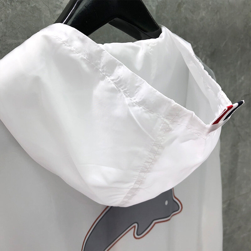 TB THOM Summer Jacket Men's Windbreaker Fashion Brand Men's Jackets Dolphin Printed Designs 4-Bar Summer UV Sun Protection Coat