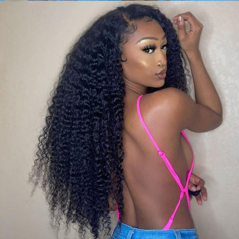 Natural Glueless Soft 200 Density 26Inch Long Kinky Curly Lace Front Wig For Black Women Preplucked Natural Hairline Baby Hair