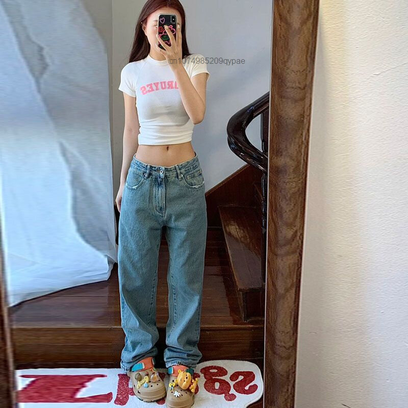 Hello Kitty Jeans Y2k pantaloni Streetwear estetici a vita alta per donna pantaloni Cargo Casual da ragazza pantaloni dritti coreani Baggy Pjs